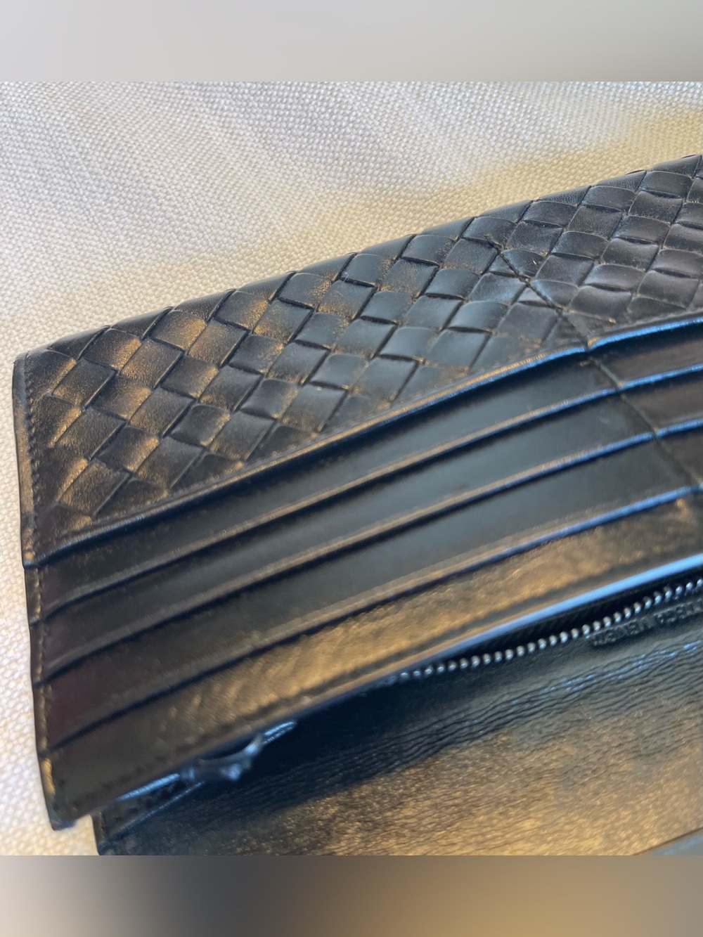 EUC BOTTEGA VENETA INTRECCIATO CONTINENTAL LAMBSKIN LEATHER WALLET BLACK ITALY - Picture 8 of 16